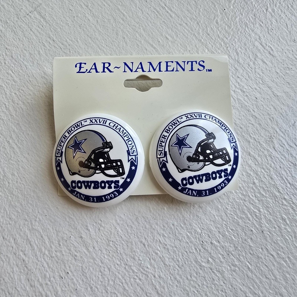 Vintage Dallas Cowboy Super Bowl 1993 Earrings Plastic Dead Stock Aikman New